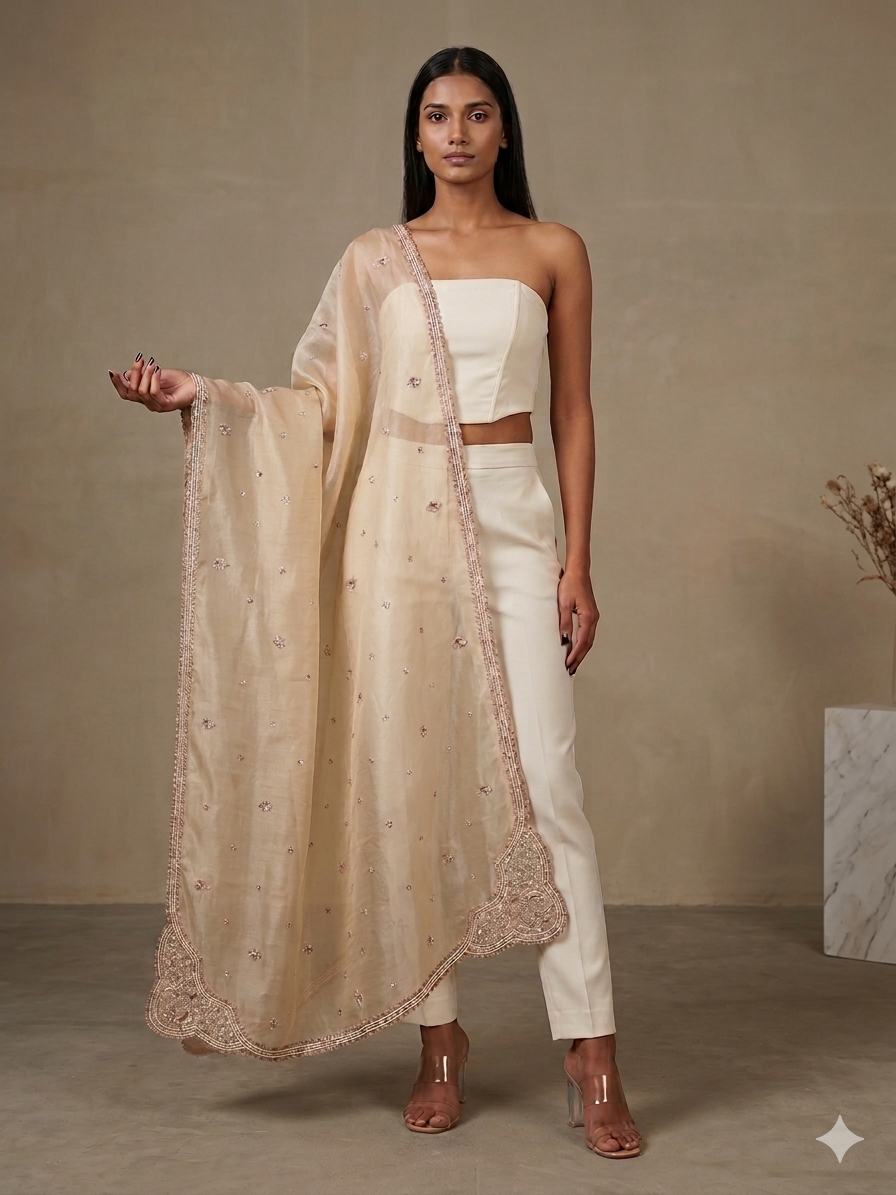Beige Organza Dupatta