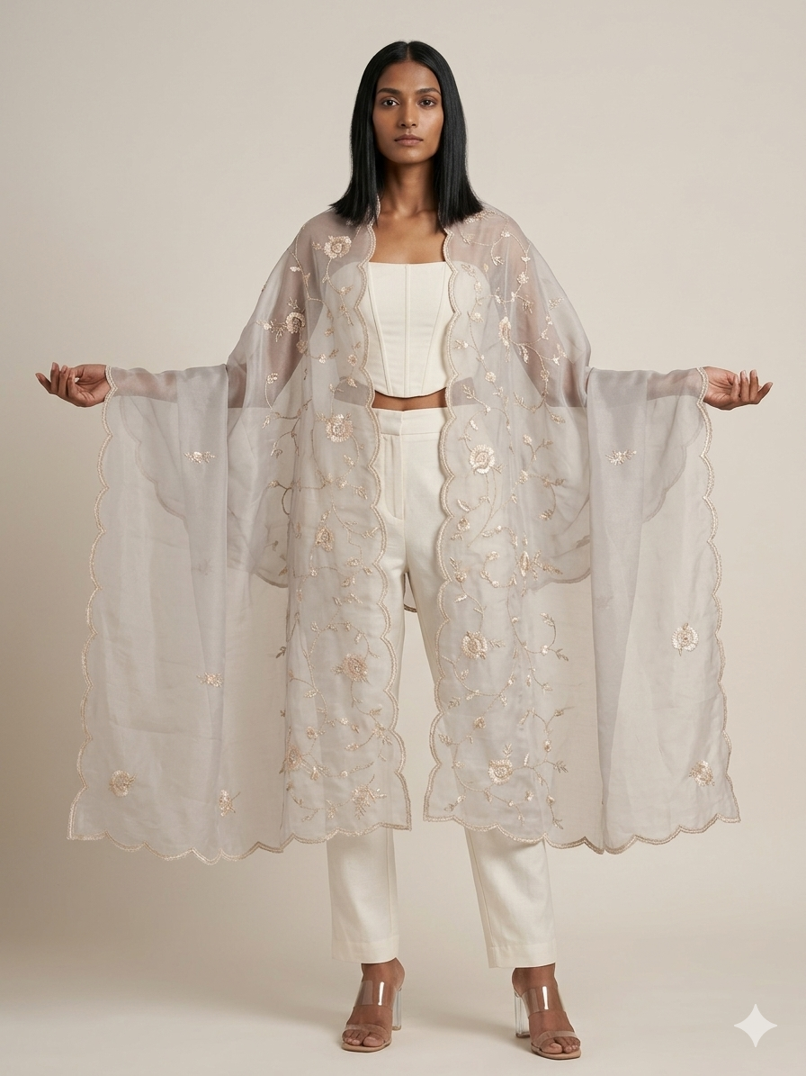 River Mist Gray Organza Dupatta