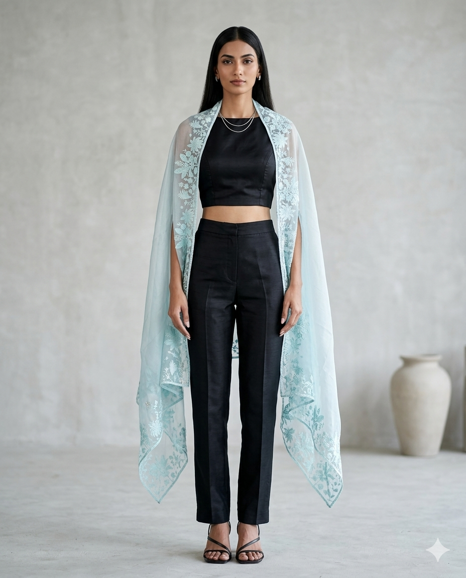 Ice Blue Organza Dupatta