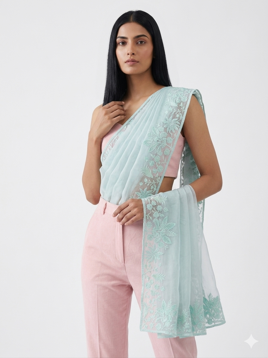 Ice Blue Organza Dupatta