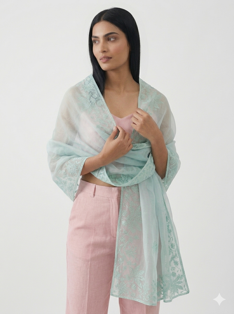 Ice Blue Organza Dupatta