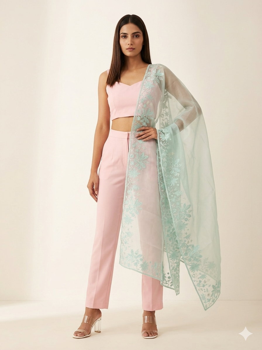 Ice Blue Organza Dupatta