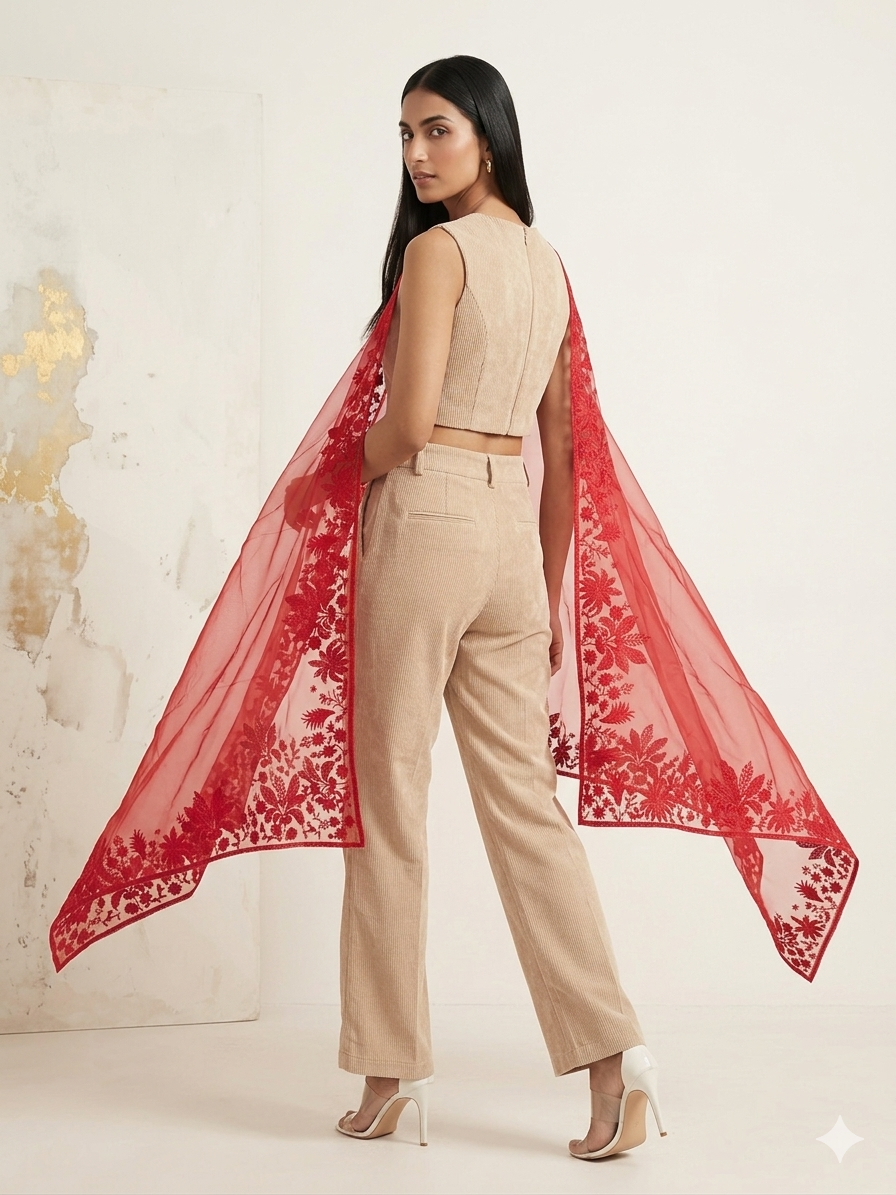 Ruby Red Organza Dupatta