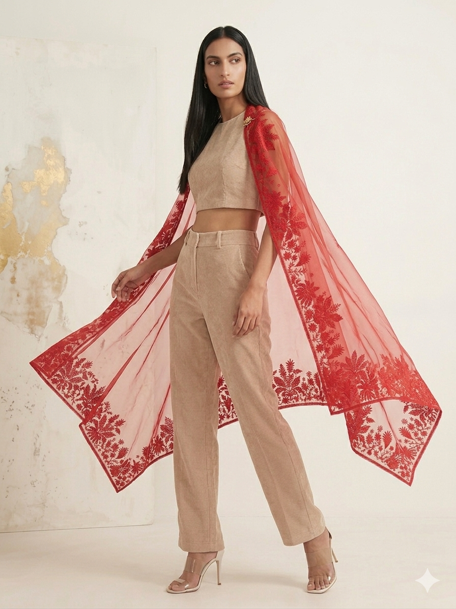 Ruby Red Organza Dupatta