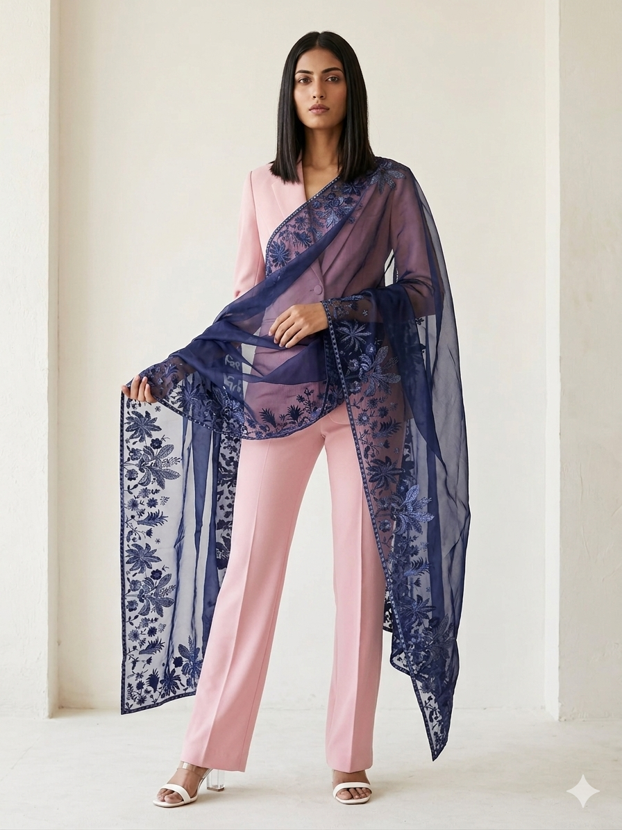 Midnight Azure Blue Organza Dupatta