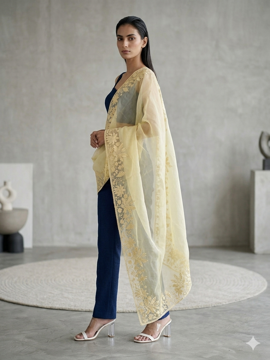 The Champagne Citrine Organza Dupatta