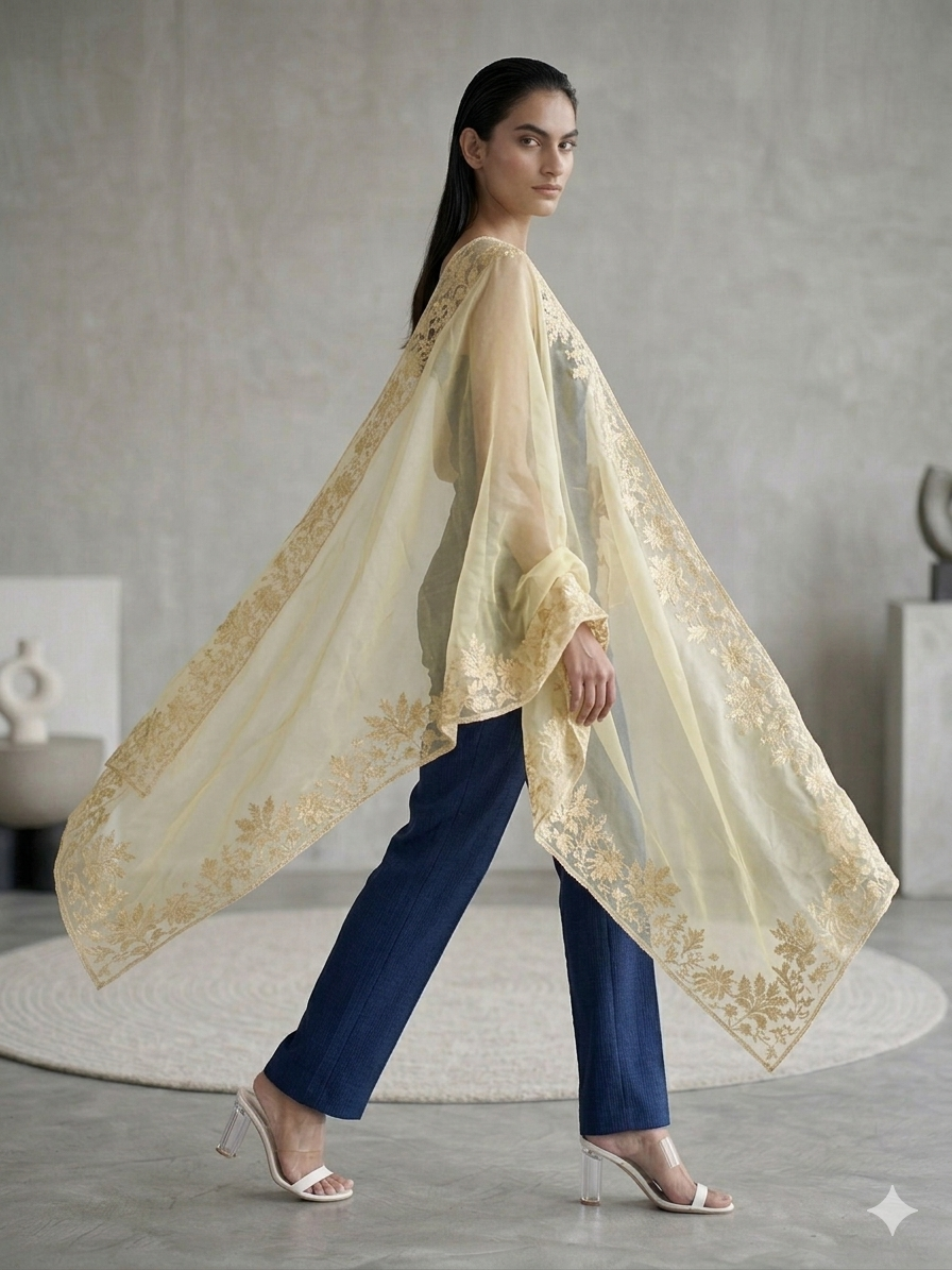 The Champagne Citrine Organza Dupatta