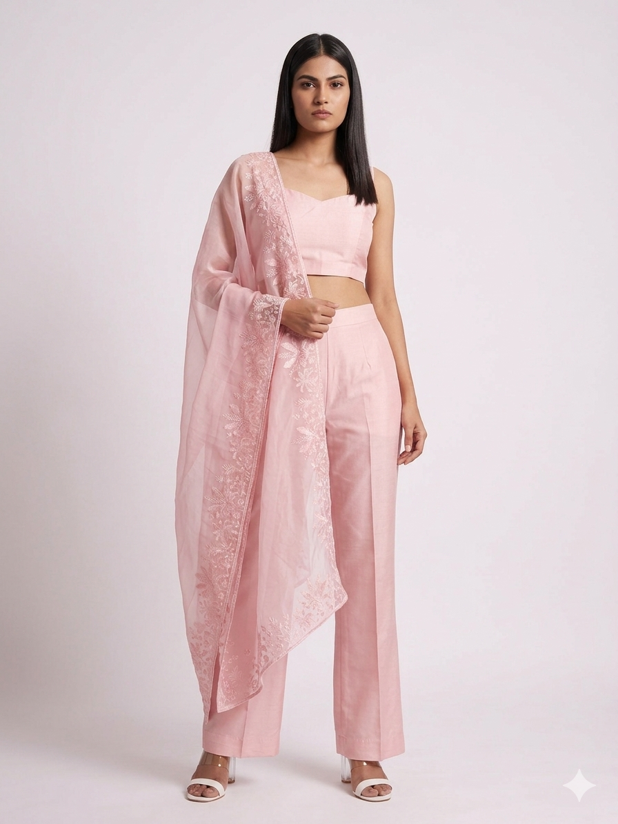 Dusty Rose Pink Organza Dupatta