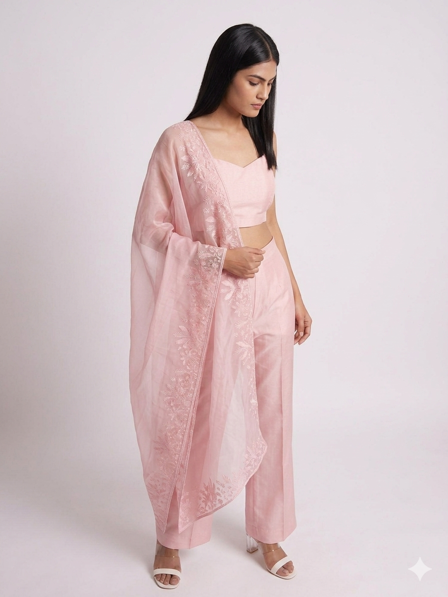 Dusty Rose Pink Organza Dupatta