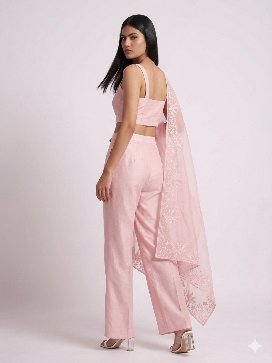 Dusty Rose Pink Organza Dupatta