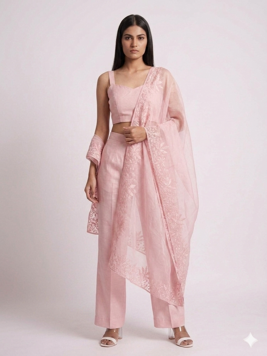 Dusty Rose Pink Organza Dupatta