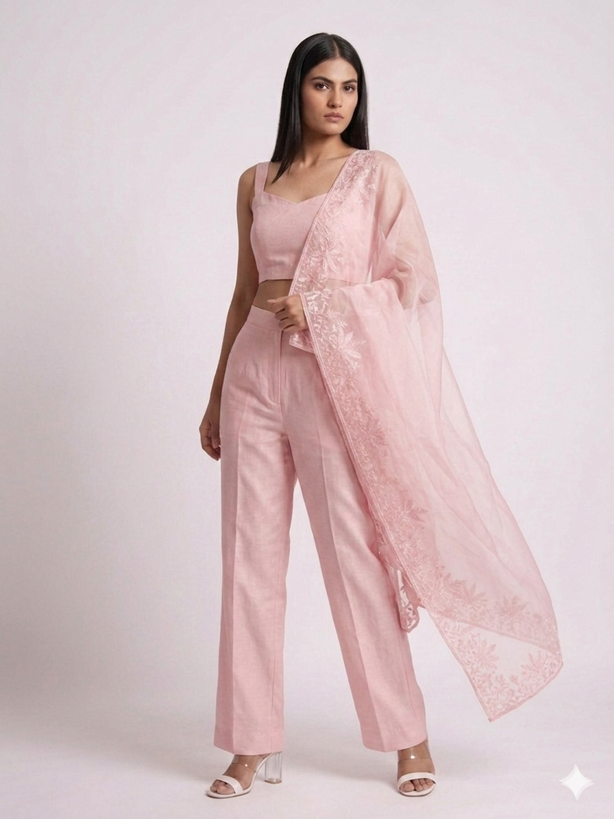 Dusty Rose Pink Organza Dupatta