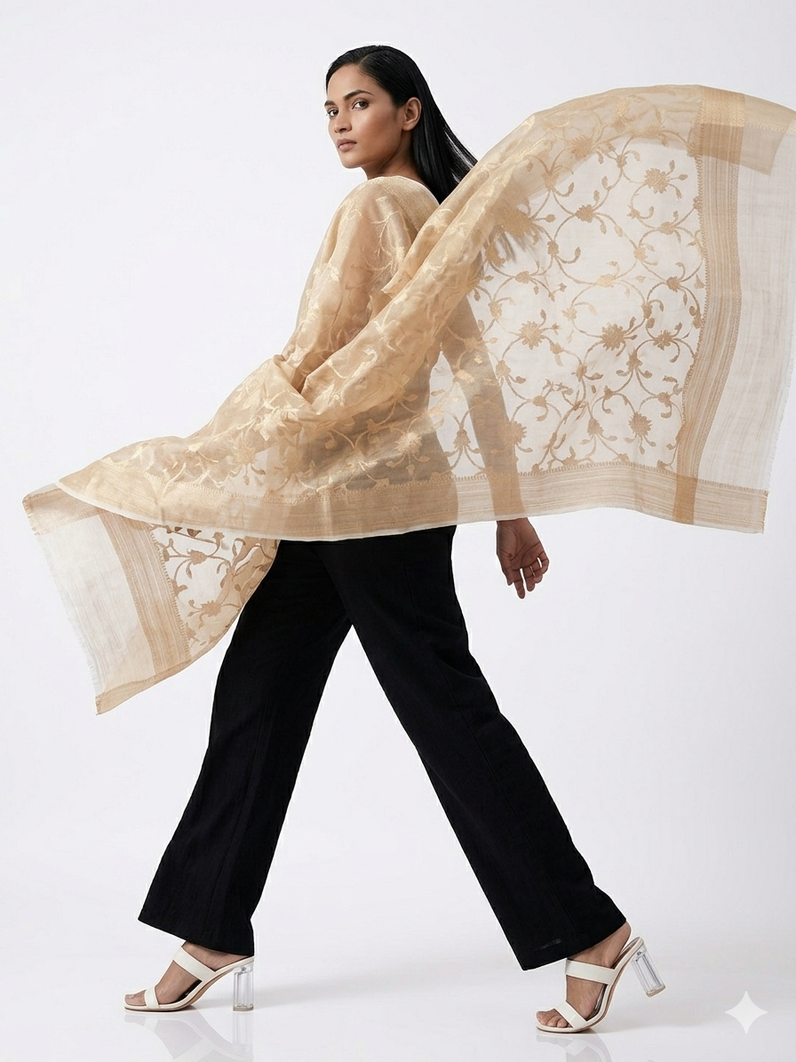 Champagne Gold Organza Dupatta