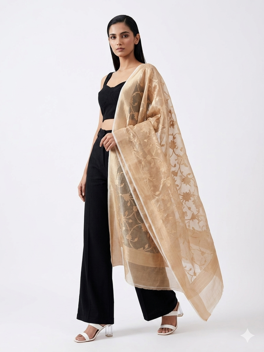 Champagne Gold Organza Dupatta