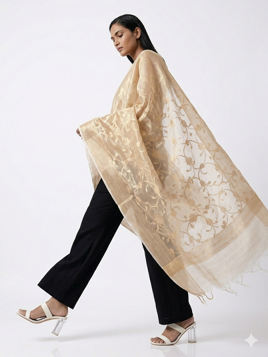 Champagne Gold Organza Dupatta