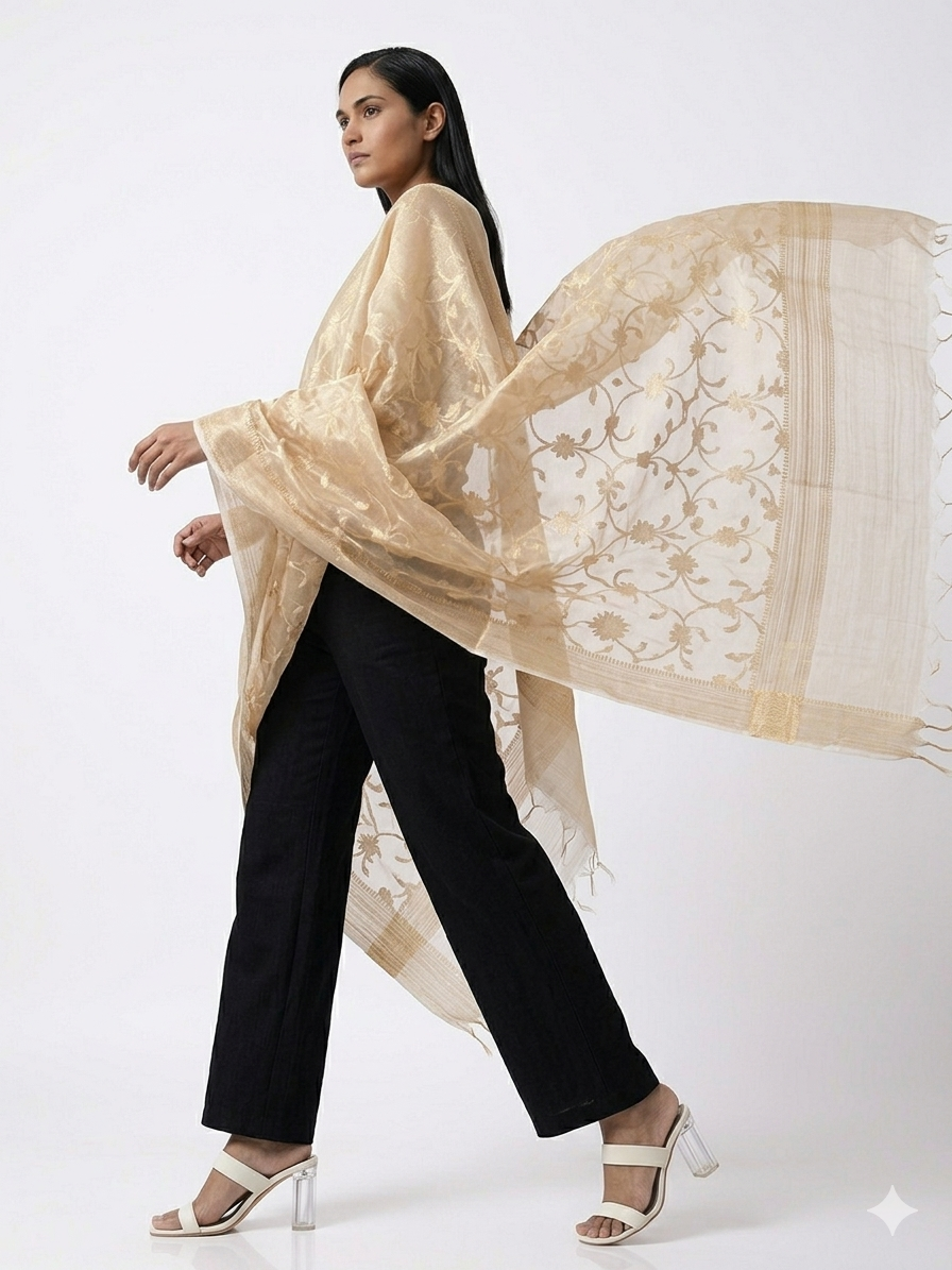Champagne Gold Organza Dupatta