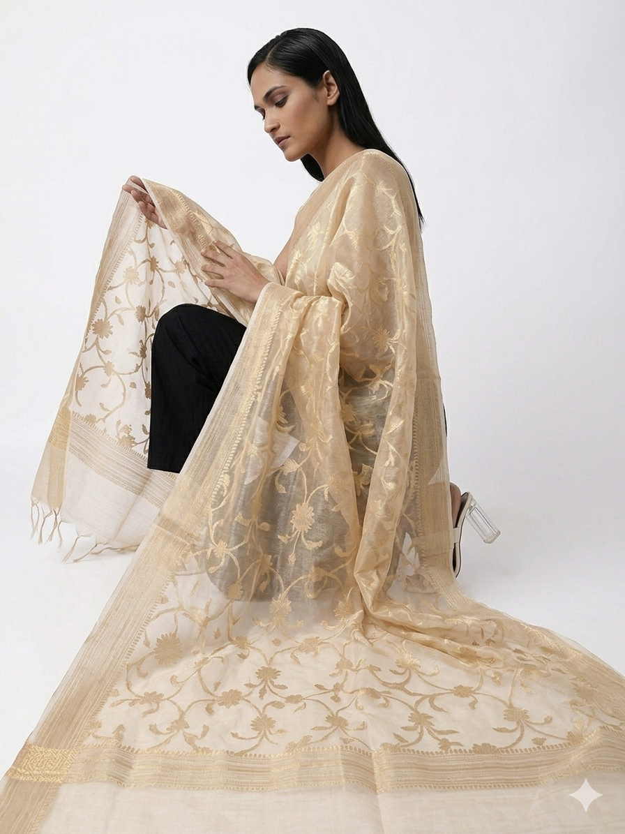 Champagne Gold Organza Dupatta